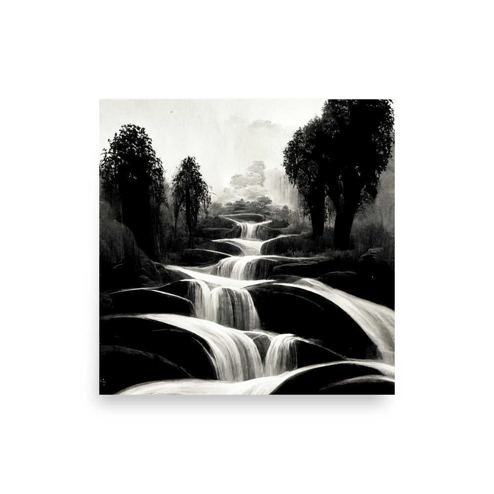 Cascading Nature: B&W - Luster Poster