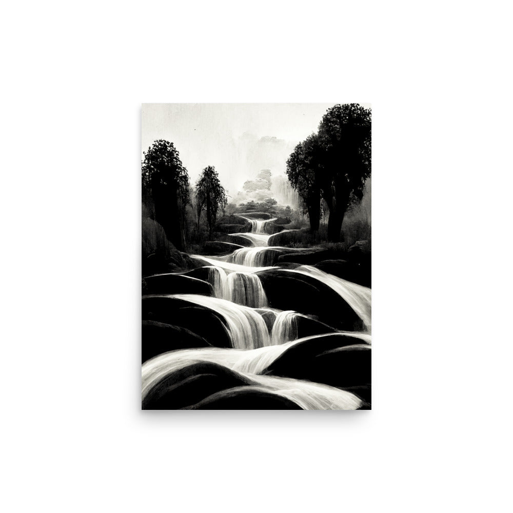 Cascading Nature: B&W - Luster Poster