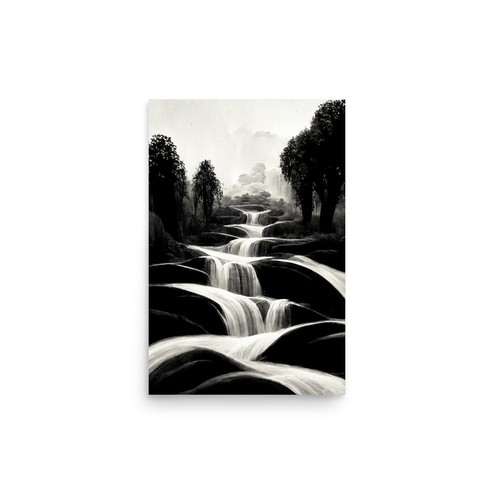 Cascading Nature: B&W - Luster Poster