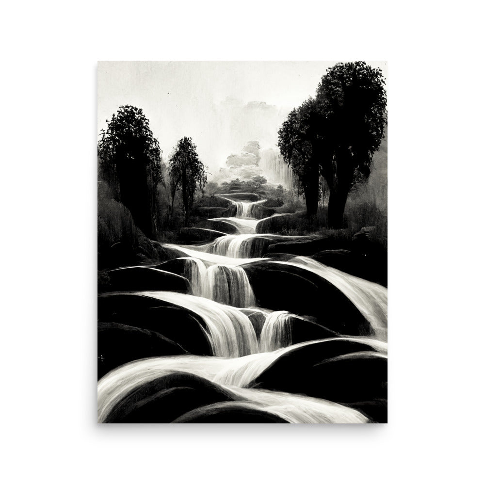 Cascading Nature: B&W - Luster Poster