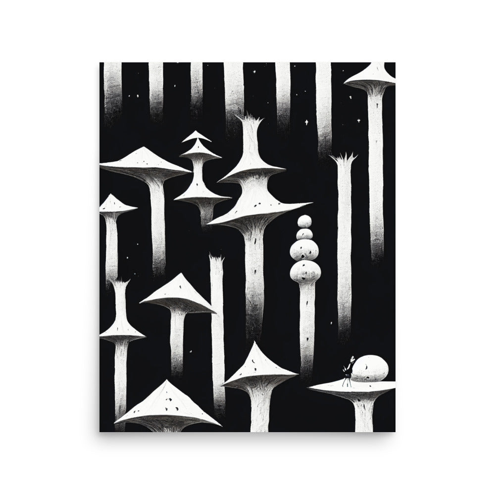 Mushroom Magic: B&W - Luster Poster