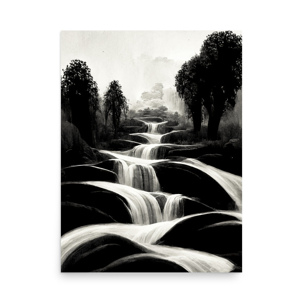 Cascading Nature: B&W - Luster Poster