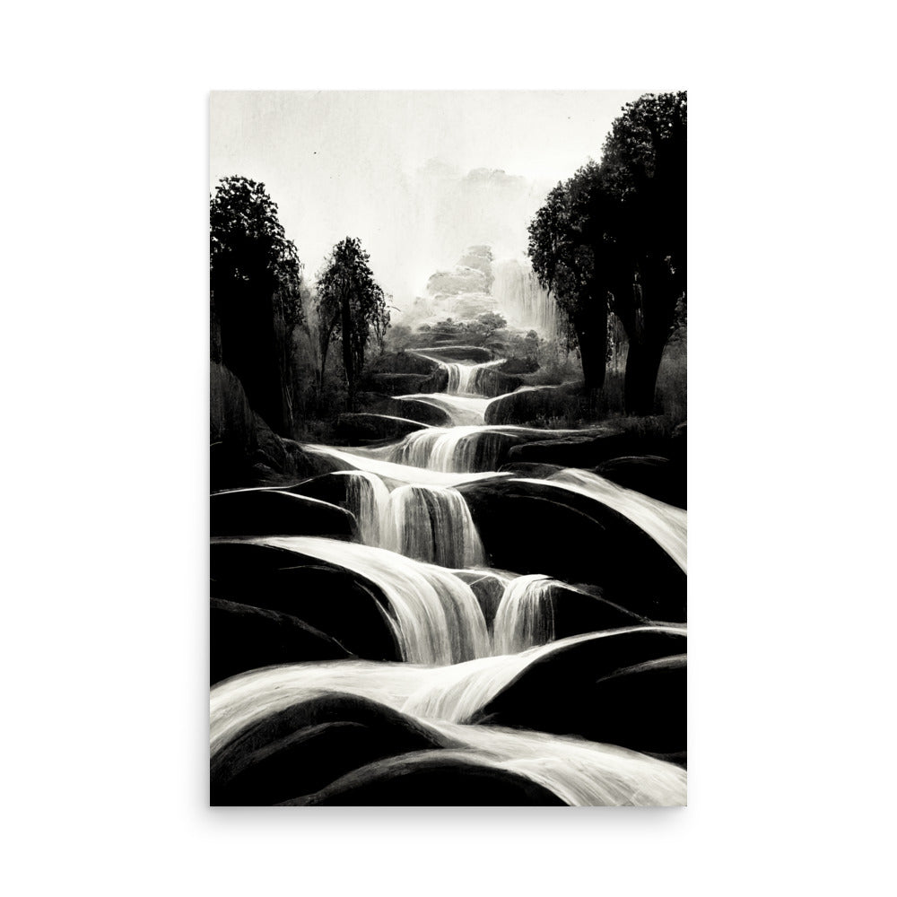 Cascading Nature: B&W - Luster Poster